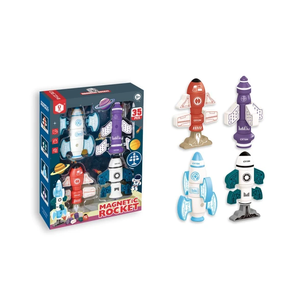 SET OF 4 MAGNETIC SPACE ROCKETS