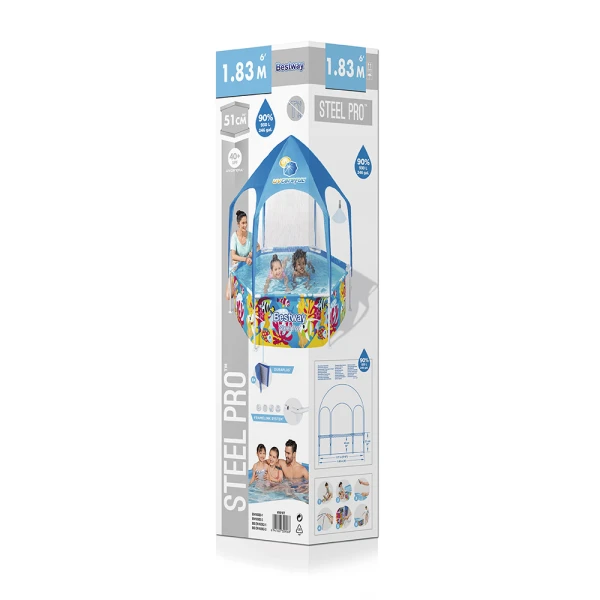 BESTWAY STEEL PRO UV CAREFUL 183X51 cm SPLASH-IN-SHADE PLAY POOL