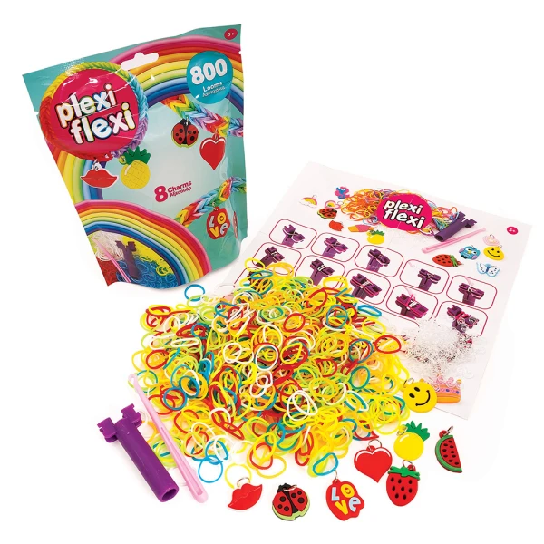 PLEXI-FLEXI PACK WITH 800 LOOMS & 8 CHARMS FOR AGES 5+ - 3 DESIGNS