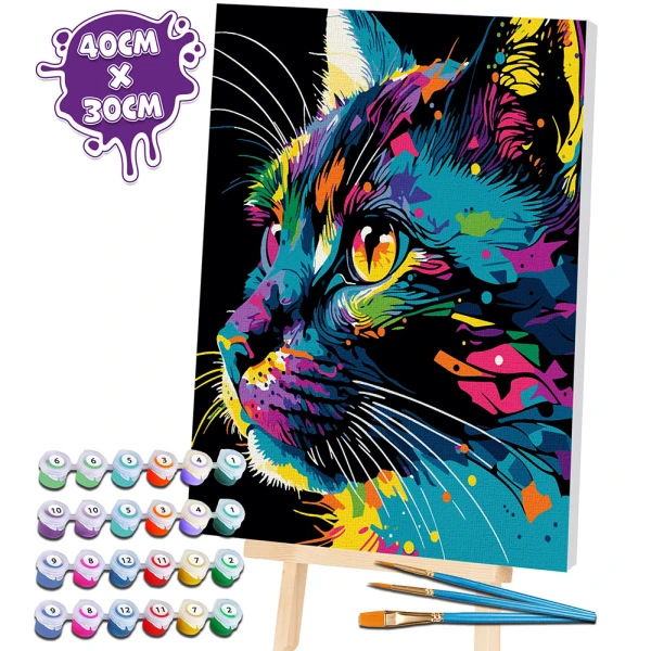 SPLAT PLANET PAINTING BY NUMBERS KIT ON FRAMED CANVAS 40X30 cm BRIGHT CAT