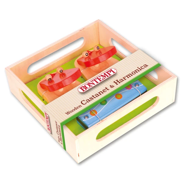 BONTEMPI SET WOODEN CASTANETS AND HARMONICA - 4 DESIGNS