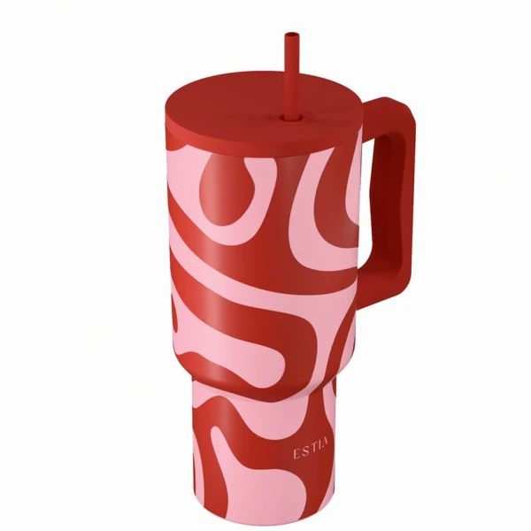 ESTIA HOME ART THERMAL BOTTLE STRAW TUMBLER XL 900ml - CORAL WAVES