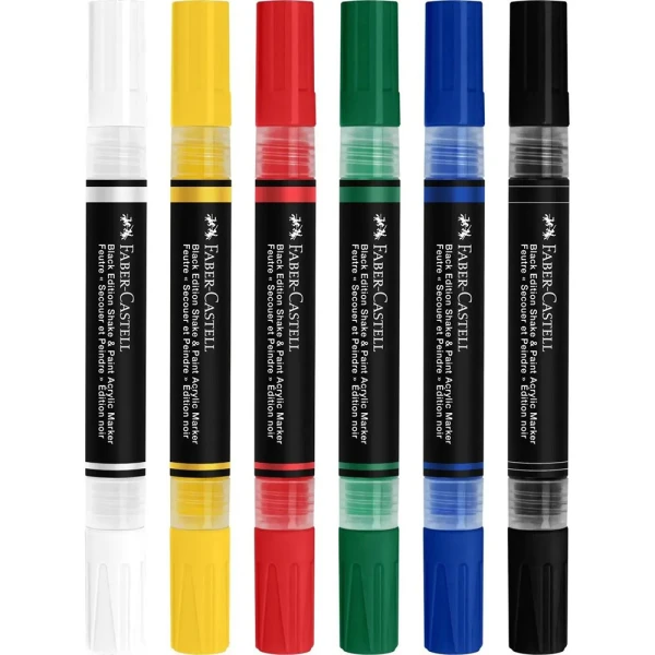 FABER-CASTELL SET 6 DOUBLE ACRYLIC MARKERS BLACK EDITION - CLASSIC COLOURS
