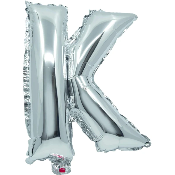 BALLOON SILVER FOIL 32 cm LETTER K AND STRAW