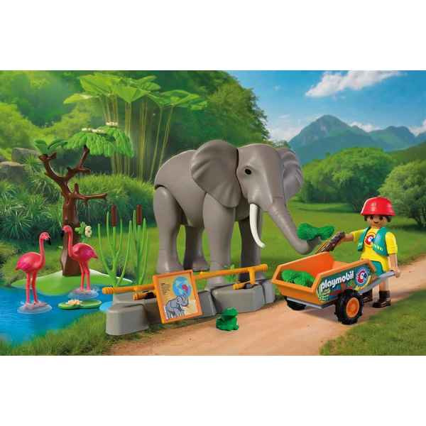 PLAYMOBIL ANIMALS & FRIENDS ΦΡΟΝΤΙΣΤΗΣ ΖΩΟΛΟΓΙΚΟΥ ΠΑΡΚΟΥ ΜΕ ΕΛΕΦΑΝΤΑ ΚΑΙ ΦΛΑΜΙΝΓΚΟ
