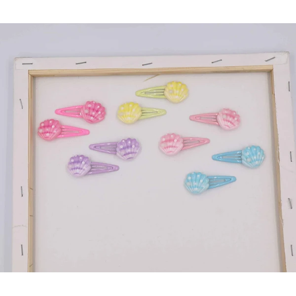 HAIR CLIPS SET OF 2 CLICK-CLACK WITH SEASHELL - 5 COLOURS