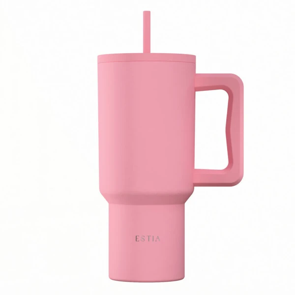 ESTIA HOME ART THERMAL BOTTLE STRAW TUMBLER XL 900ml - ROSE