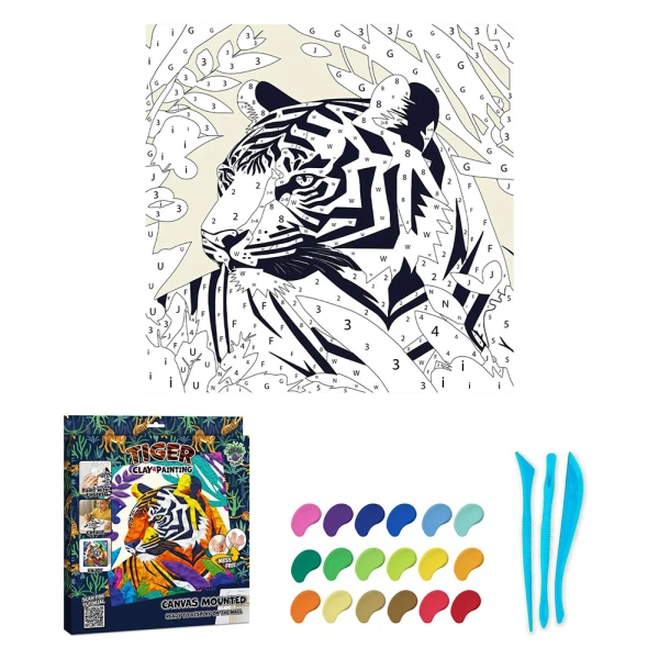 SPLAT PLANET MESS-FREE PAINT KIT WITH CLAY TIGER CANVAS MOUNTED