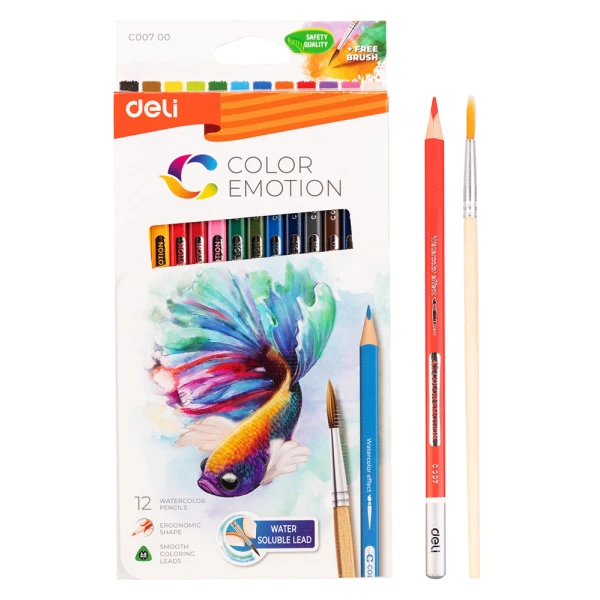 DELI CRAYONS 12 COLOURS & GIFT BRUSH COLOR EMOTION