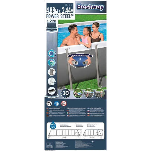 BESTWAY ΣΕΤ ΟΡΘΟΓΩΝΙΑ ΠΙΣΙΝΑ 488X244Χ122 εκ. POWER STEEL