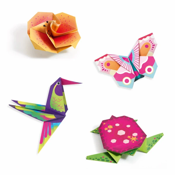 DJECO ORIGAMI KIT NEON - TROPICAL ANIMALS AND FLOWERS