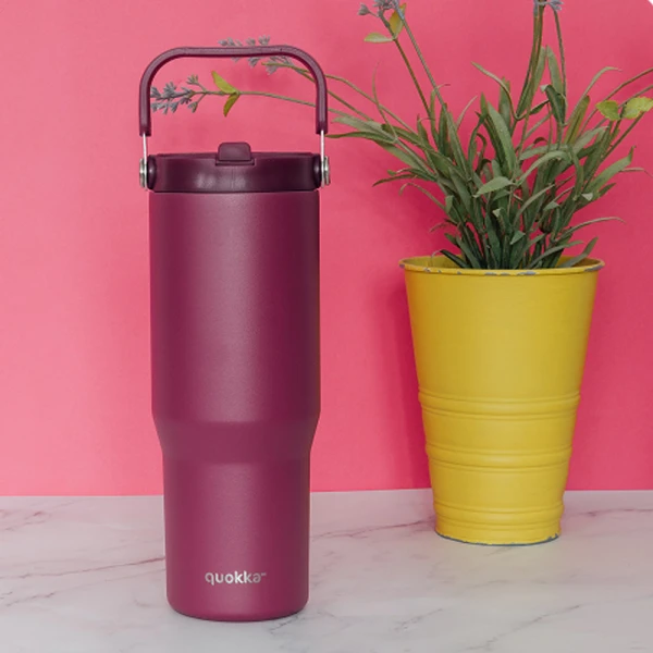 QUOKKA ΑΝΟΞΕΙΔΩΤΟ ΘΕΡΜΟΣ TUMBLER ΜΕ ΚΑΛΑΜΑΚΙ & ΛΑΒΗ 860ml CORE BURGUNDY
