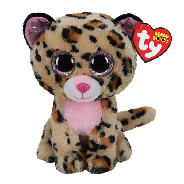 TY BEANIE BOOS LIVVIE PLUSH LEOPARD BROWN AND PINK 15CM