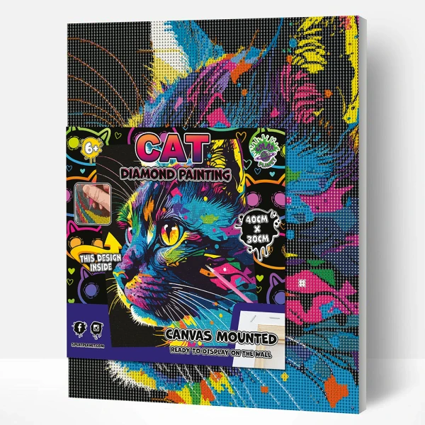 SPLAT PLANET DIAMOND PAINTING KIT ON FRAMED CANVAS 40X30 cm BRIGHT CAT