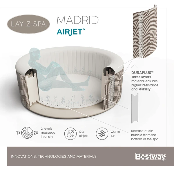 BESTWAY ΣΕΤ ΣΠΑ LAY-Z-SPA 180Χ66 εκ. MADRID AIRJET