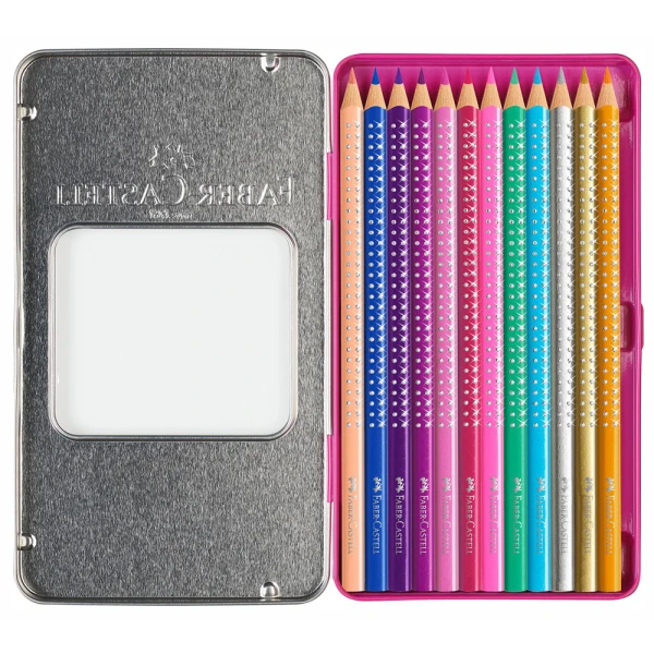 FABER-CASTELL ΜΕΤΑΛΛΙΚΗ ΚΑΣΕΤΙΝΑ ΜΕ 12 SPARKLE ΞΥΛΟΜΠΟΓΙΕΣ 