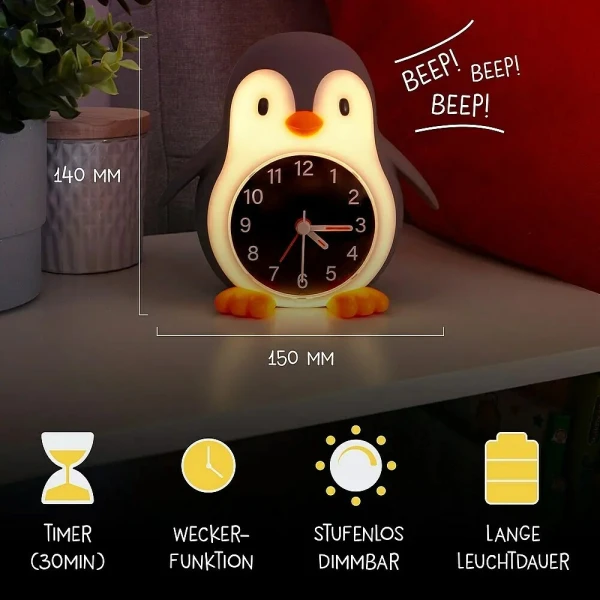 MEGALIGHT ALARM CLOCK POPPY PENGUIN WITH LIGHT