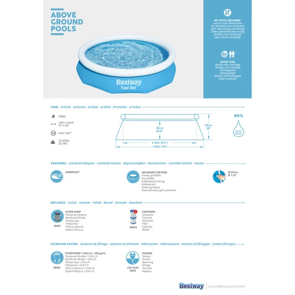 BESTWAY ΠΙΣΙΝΑ 305X66 cm FAST SET