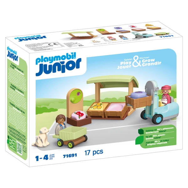 PLAYMOBIL JUNIOR ORGANIC MARKET STALL & FORKLIFT