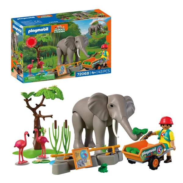 PLAYMOBIL ANIMALS & FRIENDS ΦΡΟΝΤΙΣΤΗΣ ΖΩΟΛΟΓΙΚΟΥ ΠΑΡΚΟΥ ΜΕ ΕΛΕΦΑΝΤΑ ΚΑΙ ΦΛΑΜΙΝΓΚΟ