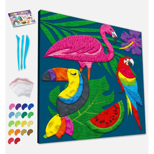 SPLAT PLANET MESS-FREE PAINT KIT WITH CLAY TROPICAL CANVAS MOUNTED