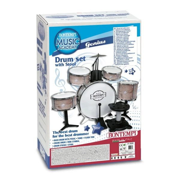 BONTEMPI METALLIC SILVER DRUM SET 6 pcs WITH STOOL AND 2 STICKS