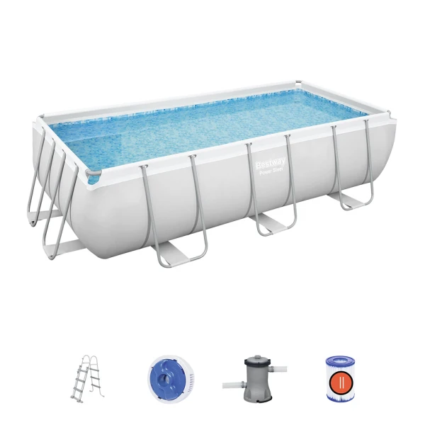 BESTWAY RECTANGULAR FAMILY POOL 404X201X100 cm SET POWER STEEL