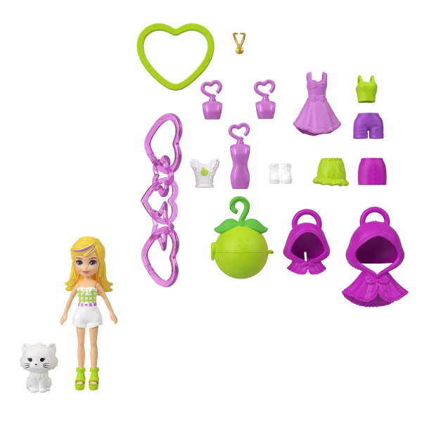 POLLY POCKET DOLL WITH ACCESSORIES & KEYCHAIN - APPLE