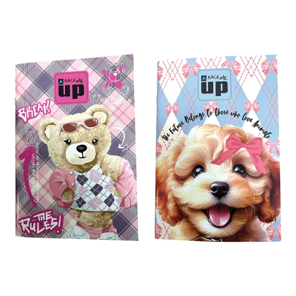 BACK ME UP STAPLED NOTEBOOK 17x25 40 SHEETS SCOTCH BEAR & SCOTCH DOG - 2 DESIGNS