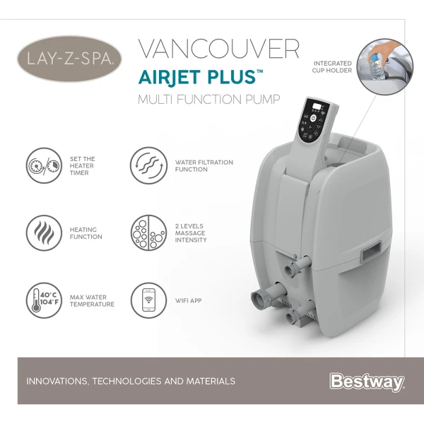 BESTWAY ΣΕΤ ΣΠΑ LAY-Z-SPA 155x60 εκ. VANCOUVER AIRJET PLUS