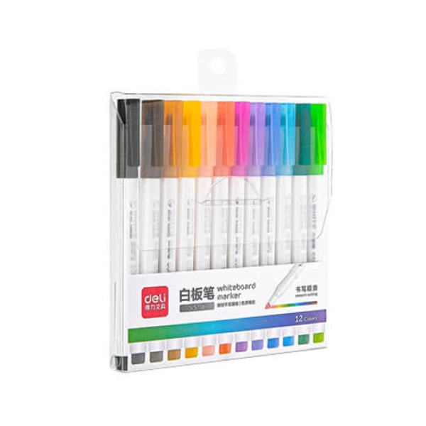 DELI BOARD MARKERS 1mm 12 COLOURS
