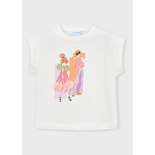 MAYORAL BLOUSE SHORT SLEEVES ECRU-PINK