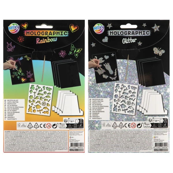 SCRATCH PAPER A5 GLITTER/RAINBOW - 2 DESIGNS