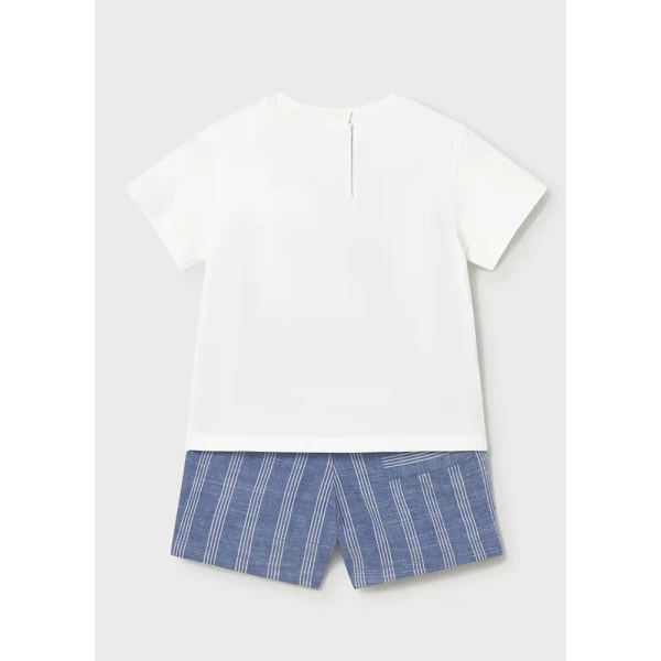 MAYORAL SET BERMUDA PANTS LINEN APPLIQUE SKY BLUE