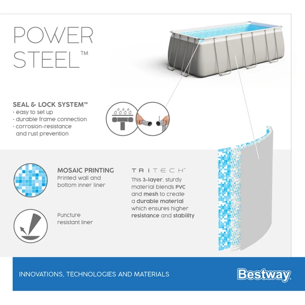 BESTWAY RECTANGULAR FAMILY POOL 404X201X100 cm SET POWER STEEL