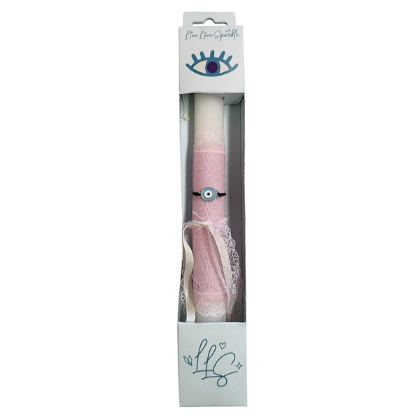 AROMATIC ROUND ECRU EASTER CANDLE 30 cm BRACHELET LIGHT BLUE EYE 1.4 cm