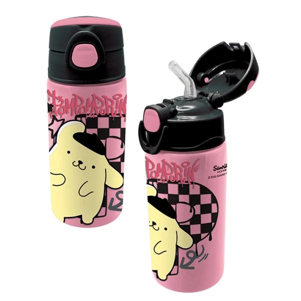 INSULATED WATER BOTTLE 450ml WITH BUILT-IN STRAW POMPOMPURIN