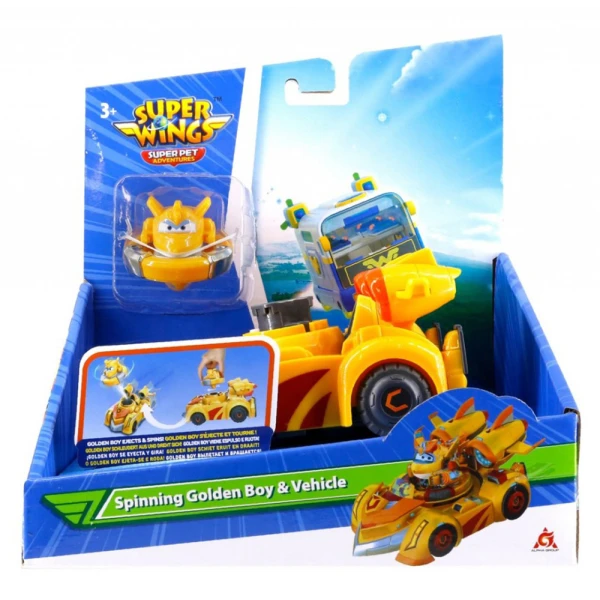 SUPER WINGS SUPER PET FREE WHEEL - SPINNING GOLDEN BOY & VEHICLE