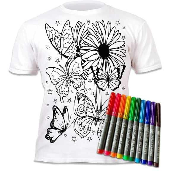 SPLAT PLANET WASHABLE COLOURING T-SHIRT BUTTERFLIES WITH MARKERS (5-6 YEARS)