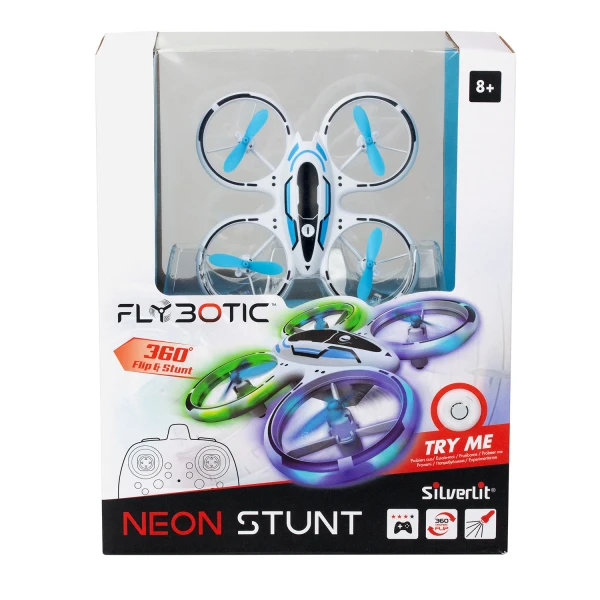 SILVERLIT FLYBOTIC RADIO CONTROL DRONE NEON STUNT FOR AGES 8+