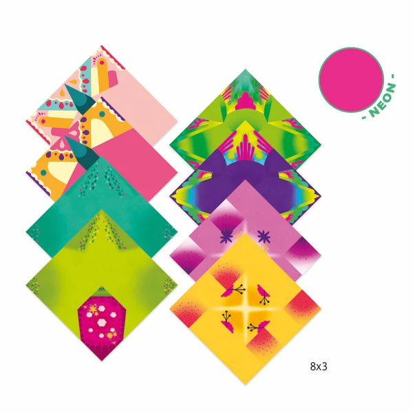 DJECO ORIGAMI KIT NEON - TROPICAL ANIMALS AND FLOWERS