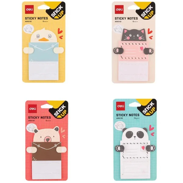 DELI STICKY NOTES 15 SHEETS 76X101mm CARTOON- 4 DESIGNS