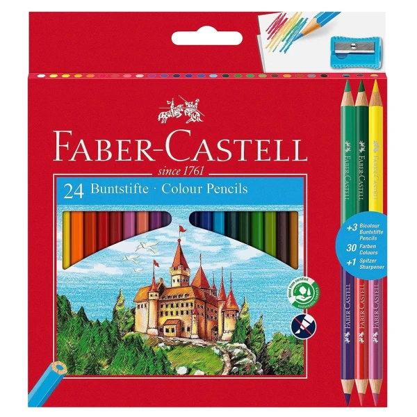 FABER-CASTELL ΞΥΛΟΜΠΟΓΙΕΣ ΚΑΣΤΡΟ ΣΕΤ 24 τεμ. ΚΑΙ 3X2 ΕΠΙΠΛΕΟΝ ΧΡΩΜΑΤΑ ΜΕ ΔΩΡΟ ΞΥΣΤΡΑ 