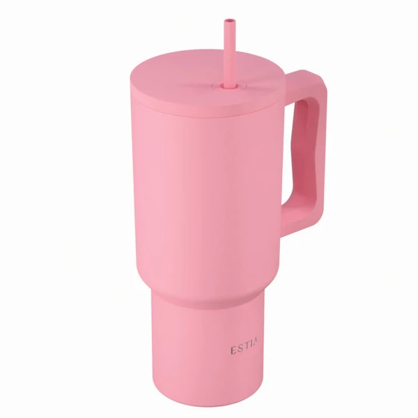 ESTIA HOME ART THERMAL BOTTLE STRAW TUMBLER XL 900ml - ROSE