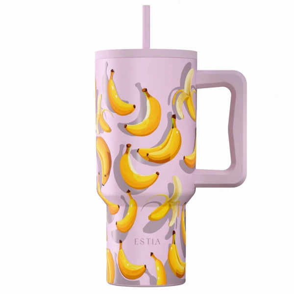 ESTIA HOME ART THERMAL BOTTLE STRAW TUMBLER XL 900ml - BANANA MOOD