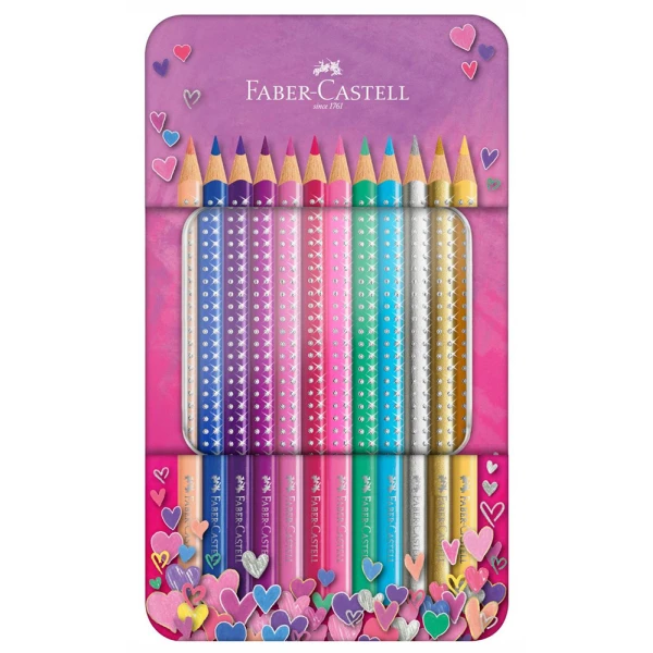 FABER-CASTELL ΜΕΤΑΛΛΙΚΗ ΚΑΣΕΤΙΝΑ ΜΕ 12 SPARKLE ΞΥΛΟΜΠΟΓΙΕΣ 