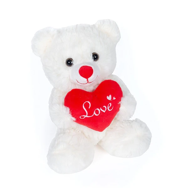 PLUSH WHITE BEAR WITH RED HEART 17 cm