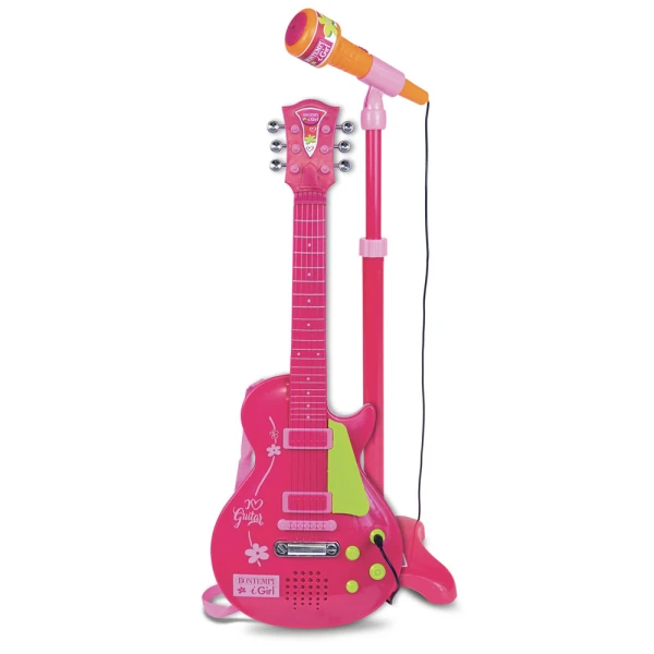 BONTEMPI ELECTRONIC ROCK GUITAR AND MICROPHONE WITH STAND PINK