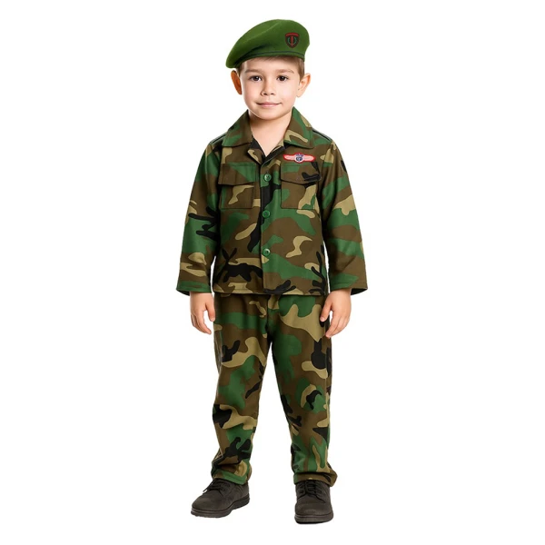 KIDS CARNIVAL COSTUME SOLDIER WITH GREEN BERET
