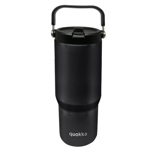QUOKKA ΑΝΟΞΕΙΔΩΤΟ ΘΕΡΜΟΣ TUMBLER ΜΕ ΚΑΛΑΜΑΚΙ & ΛΑΒΗ 860ml CORE BLACK